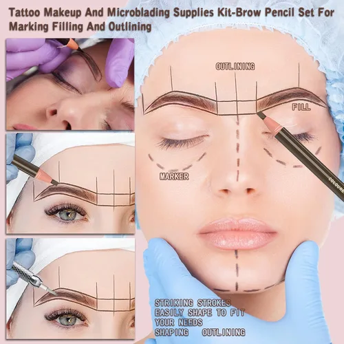 Vista 5 de Kit de maquillaje para tatuar cejas y suministros de microblading con lápices de cejas resistentes al agua - Permanentes, en 5 colores, lápices