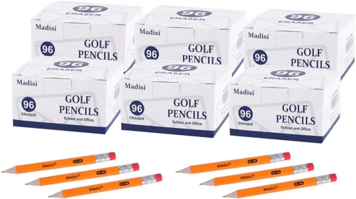 Vista 5 de Madisi Lápices de golf con borrador, #2 HB medio, 3.5 pulgadas Mini, preafilados, 96 unidades Lápices cortos de 3.5 pulgadas pequeños y medios