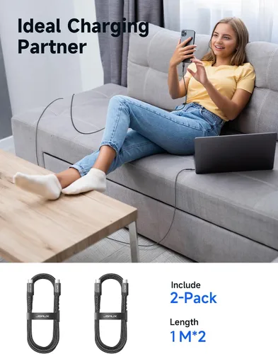 Vista 6 de JSAUX Cable USB C a USB C de 100 W para iPhone 17, cable de carga USBC tipo C 5A de carga rápida compatible con iPhone 17 Air 16 15 Pro Max Samsung