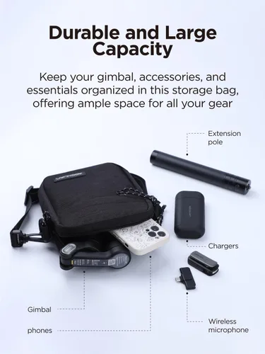 Vista 3 de AOCHUAN Estabilizador cardán de 3 ejes para Smartphone Smart X Pro gris y bolsa de almacenamiento B10 y varilla de extensión E10