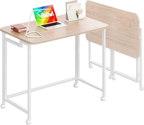 Vista 20 de 4NM Escritorio de computadora rodante móvil pequeño de 23.6", mesa carrito plegable para laptop con ruedas, escritorio de oficina portátil para Todo