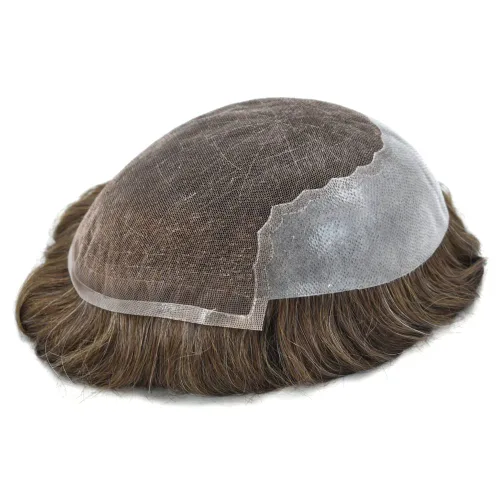 Vista 13 de Toupee de cabello humano indetectable para hombres, sistema de reemplazo de cabello natural para hombres, pieza de cabello gris para hombres