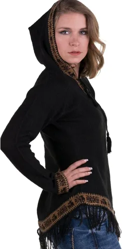 Vista 4 de Gamboa - Suéter de alpaca con capucha - Elegante suéter de alpaca para mujer - Negro Blanco y Gris