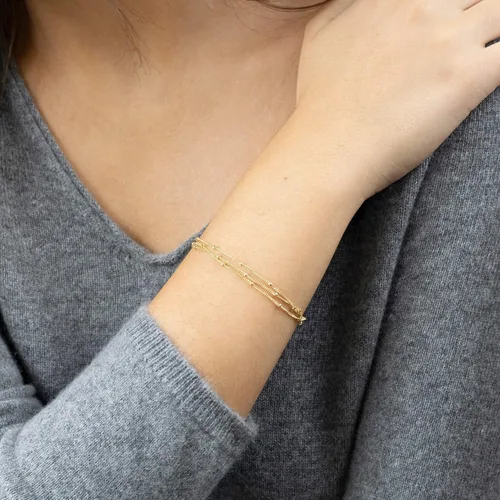 Vista 4 de BENEIGE - Pulsera para mujer, chapada en oro de 14 quilates, cuentas de satélite, perlas ovaladas, cadena con dijes en capas, hecha a mano