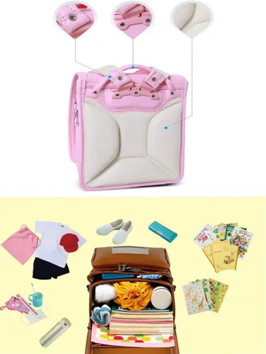 Vista 6 de ransel randoseru japonés semiautomático bolsas de escuela Senior PU cuero dar pequeño regalo, Heighten Negro, Viajar