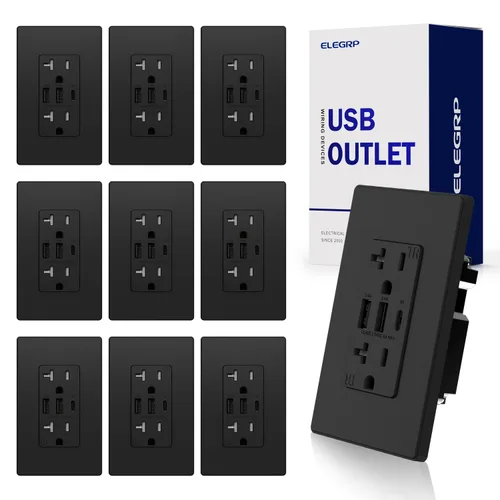 Vista 15 de ELEGRP Tomacorrientes USB, toma de pared de 3 puertos, toma eléctrica de 30 W 6.0 A resistente a manipulaciones, toma de corriente de 15 amperios