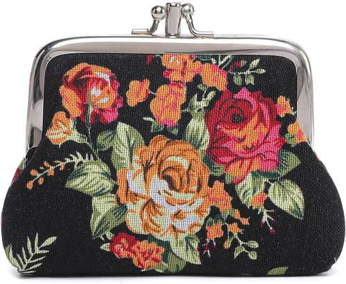 Vista 7 de Monedero con adorable diseño floral y hebilla, bolso vintage de cierre suave