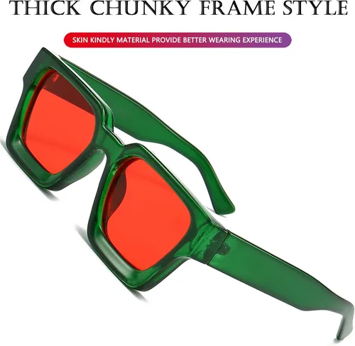 Vista 4 de AIEYEZO Gafas de sol cuadradas para mujeres y hombres, gafas de sol cuadradas con montura gruesa, estilo de diseñador simple