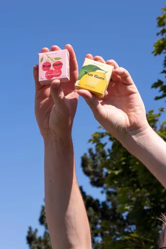 Vista 4 de True Gum Goma de mascar sin plástico, sabor menta, goma de mascar sin azúcar hecha con xilitol, a base de plantas, vegana, biodegradable, sabores