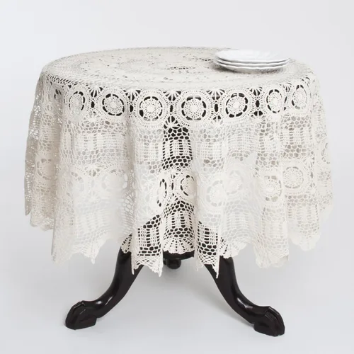Vista 7 de Fennco Styles - Mantel de algodón hecho a mano con encaje de ganchillo
