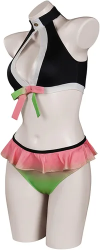 Vista 3 de Demon Kamado Nezuko - Traje de baño de verano para mujer, traje de baño Kanroji Mitsuri, traje de baño de anime Kimetsu no Yaiba Cosplay