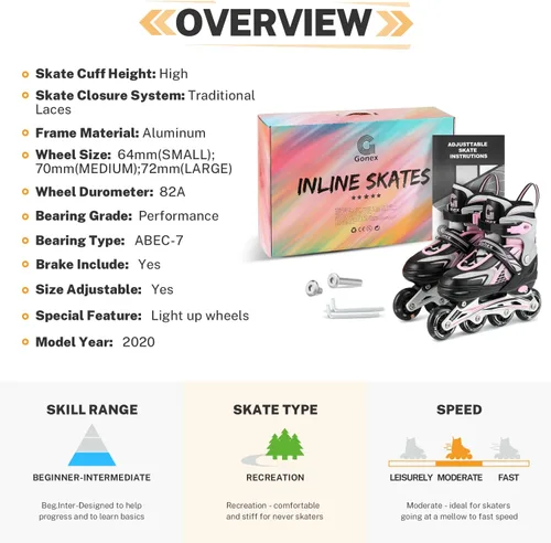 Vista 7 de Gonex Patines en línea para niñas y niños, patines ajustables para exteriores, patines en línea para niños, adolescentes y mujeres con ruedas