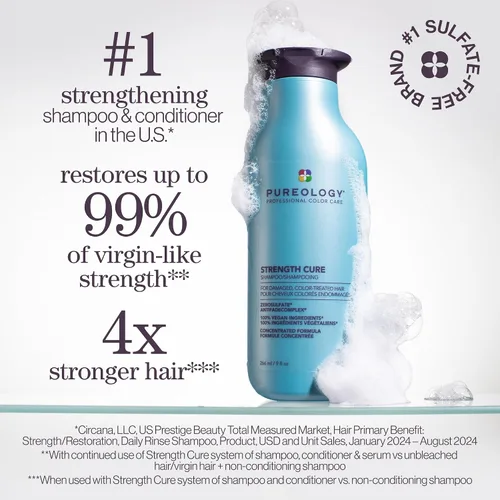 Vista 2 de Pureology Champú Strength Cure Para cabello dañado y teñido Fortifica y fortalece el cabello Sin sulfatos Vegano