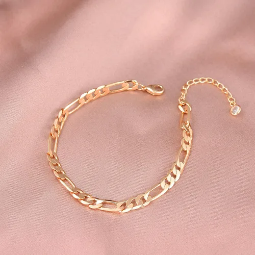 Vista 4 de Delicada pulsera de cadena de oro en capas para mujer, chapada en oro de 14 quilates, hecha a mano, ajustable, cuentas de satélite, ovaladas