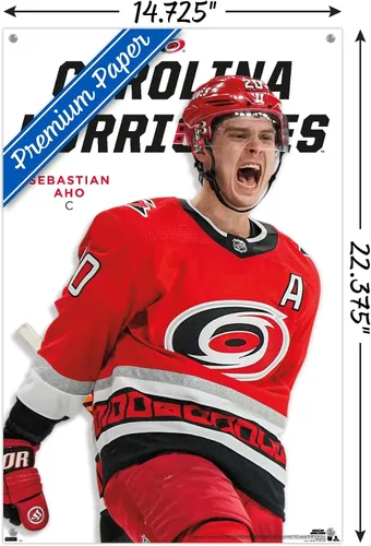 Vista 3 de Trends International NHL Carolina Hurricanes - Póster de pared Sebastian Aho Feature Series 23, 14.72 x 22.37 pulgadas, paquete de póster y pasador