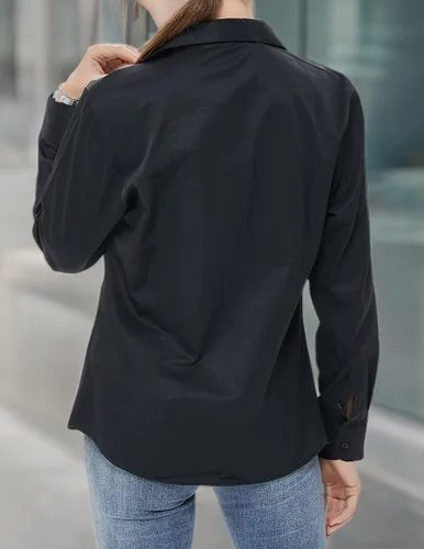 Vista 4 de Beninos - Camisa de manga larga con cuello en V y botones para oficina, formal y casual para mujer