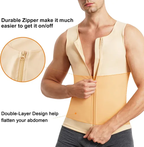 Vista 4 de Eleady Camiseta de compresión para hombre con cremallera para adelgazar el cuerpo, camiseta deportiva sin mangas