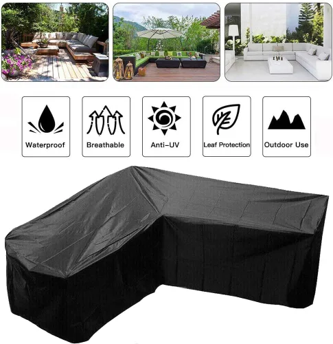 Vista 5 de Fundas de sofá esquinero de ratán para patio, impermeables, en forma de L, para muebles de jardín, seccionales, funda protectora para terraza