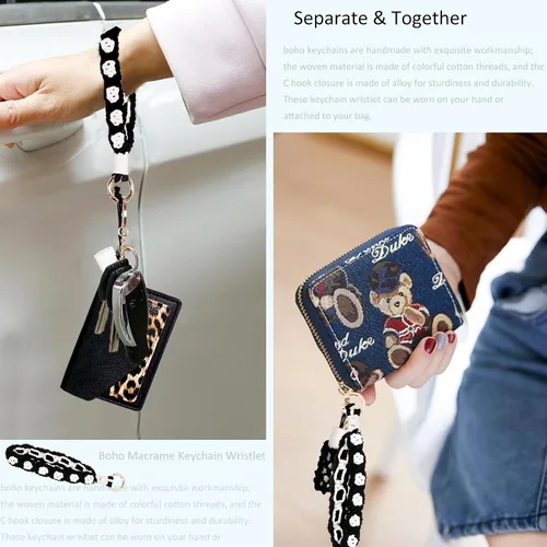 Vista 109 de BIHRTC Llavero de pulsera boho con soporte para lápiz labial, pulsera hecha a mano