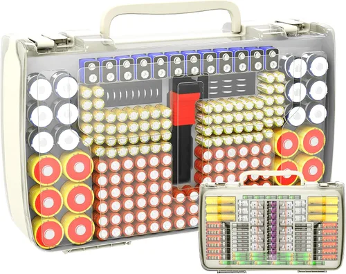 Vista 15 de Caja organizadora de almacenamiento con soporte para baterías y probador - 269 baterías Paquete de variedad de doble cara, contiene AA AAA 4A C D