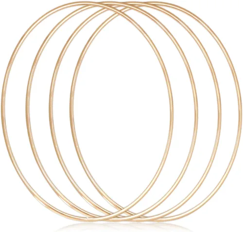 Vista 8 de Abeillo 4 anillos atrapasueños de 10 pulgadas, anillos de metal de macramé para manualidades, aro floral dorado, aro de macramé floral