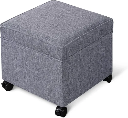 Vista 15 de Adeco Otomán Cubo de Piel Sintética Blanca de 18 Pulgadas de Alto con Almacenamiento, Taburetes Reposapiés de Silla de Terciopelo en Relieve 3D