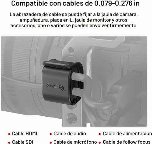 Vista 2 de SmallRig Abrazadera de cámara (4 piezas) para cable HDMI/SDI/Micrófono, Soporte de montaje de bloqueo de cable de cámara DSLR 0.079-0.276 in