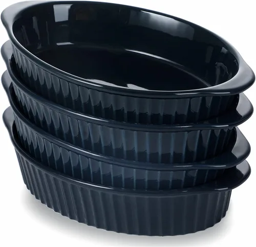 Vista 9 de LEETOYI Juego de 4 moldes ovalados de porcelana para gratinar, para 1 o 2 personas, utensilios para hornear con doble asa para cocina y hogar