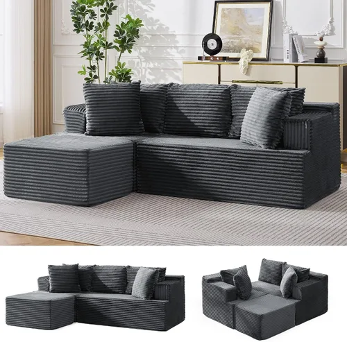 Vista 19 de Korser Sofás deshuesados para sala de estar, sofá de nube seccional con otomano, sofá en forma de L con asiento profundo de pana mullido y cómodo