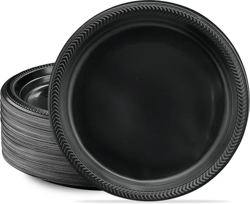 Vista 10 de PLASTICPRO 100 cuencos de plástico negros ligeros de 5 onzas, cuencos pequeños de plástico para sopa, platos negros para ensalada y postre