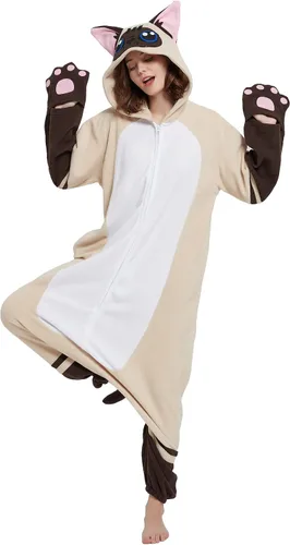 Vista 7 de DarkCom Kids Animal Onesie,Women and Mens Cosplay Siamese Cat Onesie Halloween Costume Christmas Pajamas Sleepwear