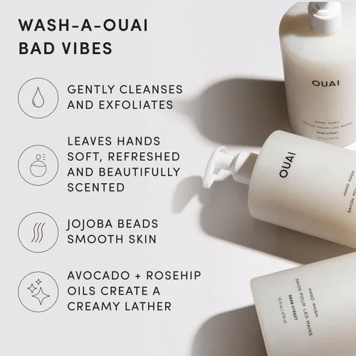 Vista 3 de OUAI Jabón de Manos, Dean Street - Jabón Líquido de Manos con Jojoba, Aguacate y Aceite de Rosa Mosqueta para Piel Reparada - Jabón Suave Exfoliante