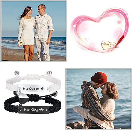 Vista 4 de XUANPAI Regalos de Navidad a juego para parejas, pulseras para mujeres y hombres, pulseras de larga distancia para parejas, pulseras para él y ella