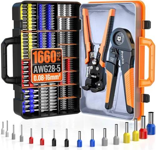 Vista 8 de Preciva Kit de herramientas de prensado de virola con pelacables, crimpadora hexagonal AWG 28-5 (0.08-16mm²) Terminales de virola de trinquete