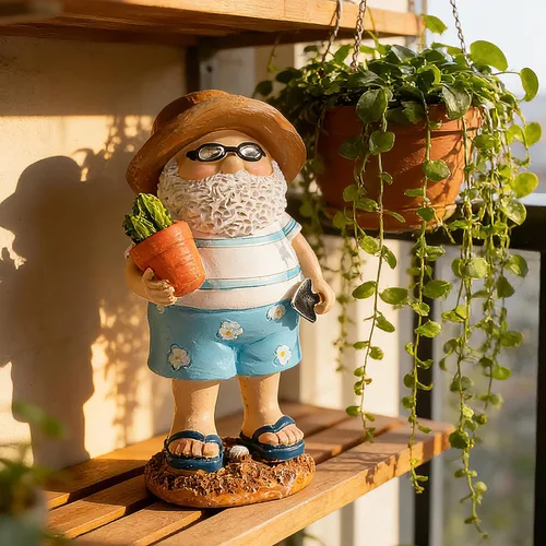 Vista 7 de Teaeeno Divertido gnomo de jardín con cacto, divertida figura de gnomo, estatua de césped de 8 pulgadas de profundidad, estatua de arte de patio