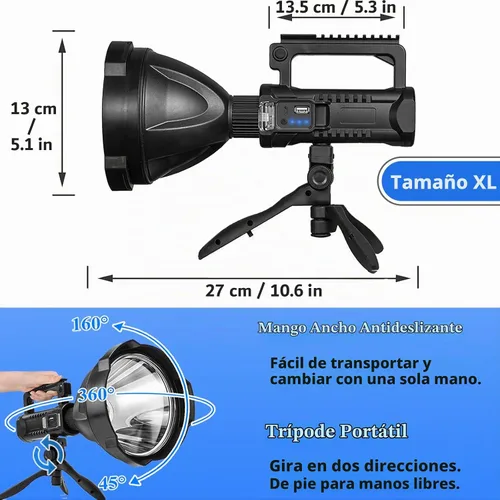 Vista 4 de Reflector Recargable para Exteriores, Linterna de Mano de 2,000,000L, Luz de Reflector LED Súper Brillante de Alto Lúmenes con Trípode Ajustable, 4