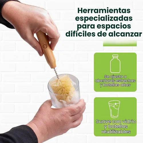 Vista 5 de Tieralia Juego de 5 cepillos de bambú para platos, kit de limpieza de cocina ecológico con cepillo para botellas, cepillo largo para platos