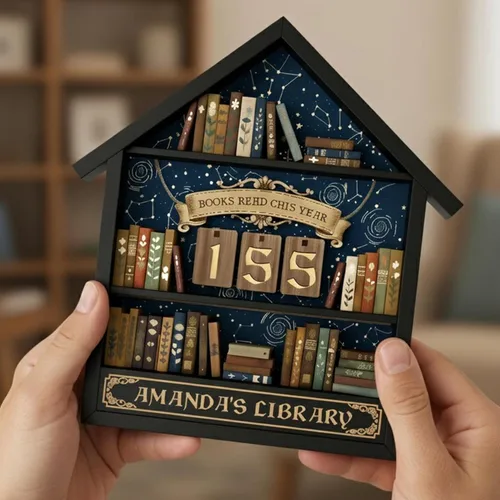 Vista 3 de Rastreador de Lectura de Libros Personalizado, Contador de Libros Leídos Este Año, Decoración de Biblioteca, Letrero de Seguimiento de Libros