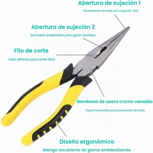 Vista 4 de 2 piezas de alicates de punta de aguja de 6 pulgadas y 8 pulgadas: abrazadera de papel de precisión, acero CRV resistente de primera calidad, agarre