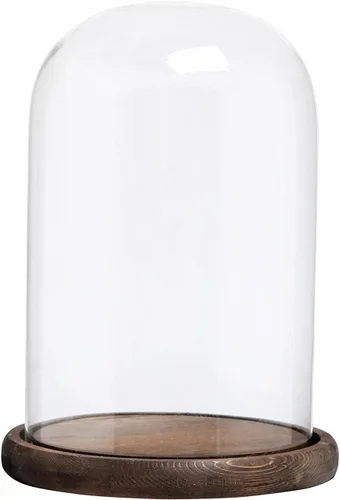 Vista 8 de MyGift The Bell Jar Cloche de cristal con base de madera negra, 10 pulgadas de alto, cúpula de cristal decorativa transparente para plantas Negro