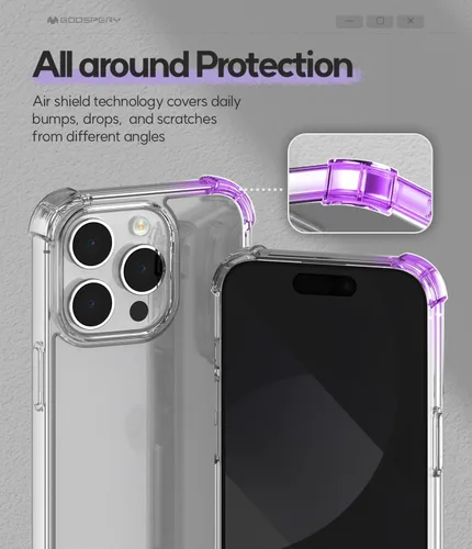 Vista 5 de GOOSPERY Crystal Shield - Funda compatible con iPhone 15 Pro, tecnología a prueba de golpes, antiamarilleo, protección de borde elevado, cubierta