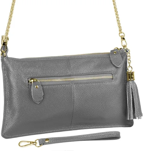 Vista 7 de YALUXE Clutch Wristlet - Cartera de piel auténtica con bloqueo RFID y cadena de hombro