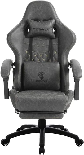 Vista 7 de Dowinx Silla de juegos grande y alta, silla de juego ergonómica para adultos con reposapiés y soporte lumbar de masaje, respaldo alto, silla de Negro