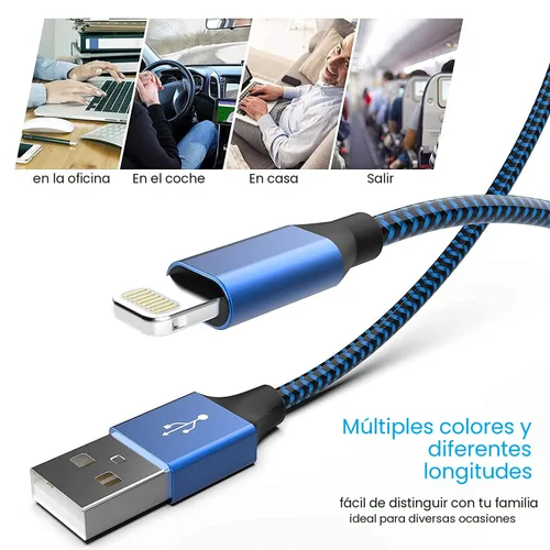 Vista 5 de Paquete de 6 cables Lightning de cargador para iPhone de 3/3/6/6/10 pies con certificación MFi de Apple Cable de carga rápida trenzado de nailon