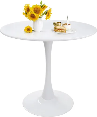 Vista 10 de 27.5" Tulip Round Dining Table with Metal Pedestal Black Mid-Century Modern Circle Table for 2-4 People for Small Kitchen Living Room, Cafe, Bistro