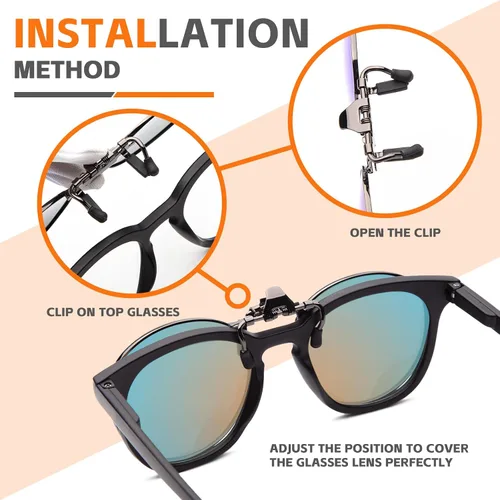 Vista 3 de JO Gafas de sol polarizadas con clip UV400 lentes antirreflejos con marco de metal redondo Azul