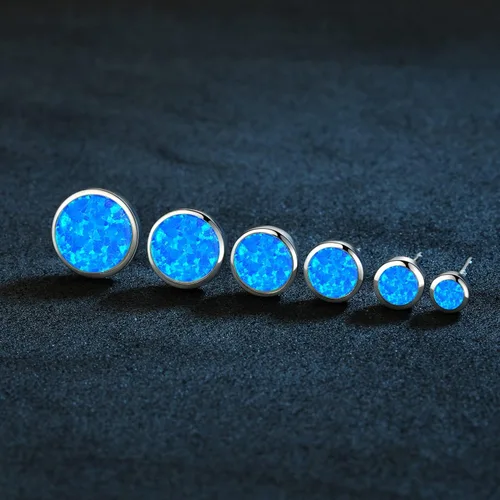 Vista 3 de White Gold Plated Sterling Silver Opal Stud Earrings 3mm-8mm Options, Simulated Opal Dot Studs Hypoallergenic Jewelry