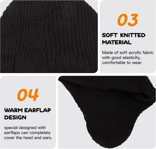 Vista 5 de BAOPLAYKIDS Toddler Winter Hat Baby Beanie with Earflap Warm Fleece Lined Embroidery Excavator Hats for Boys Kids