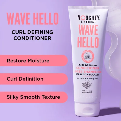 Vista 2 de Noughty Acondicionador definidor 97% Natural Wave Hello Curl para acondicionar, suavizar y definir los rizos con extracto de algas marinas y aceite