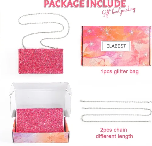 Vista 2 de ELABEST Bolso de mano de noche con purpurina con diamantes de imitación, bolso cruzado para bodas y fiestas para mujeres y niñas
